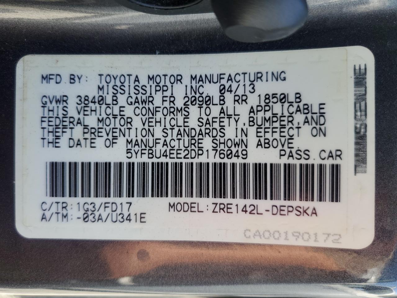 5YFBU4EE2DP176049 2013 Toyota Corolla Base