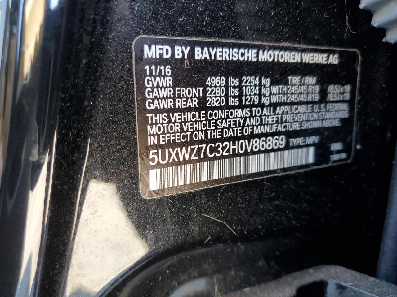 5UXWZ7C32H0V86869 2017 BMW X3 Sdrive28I