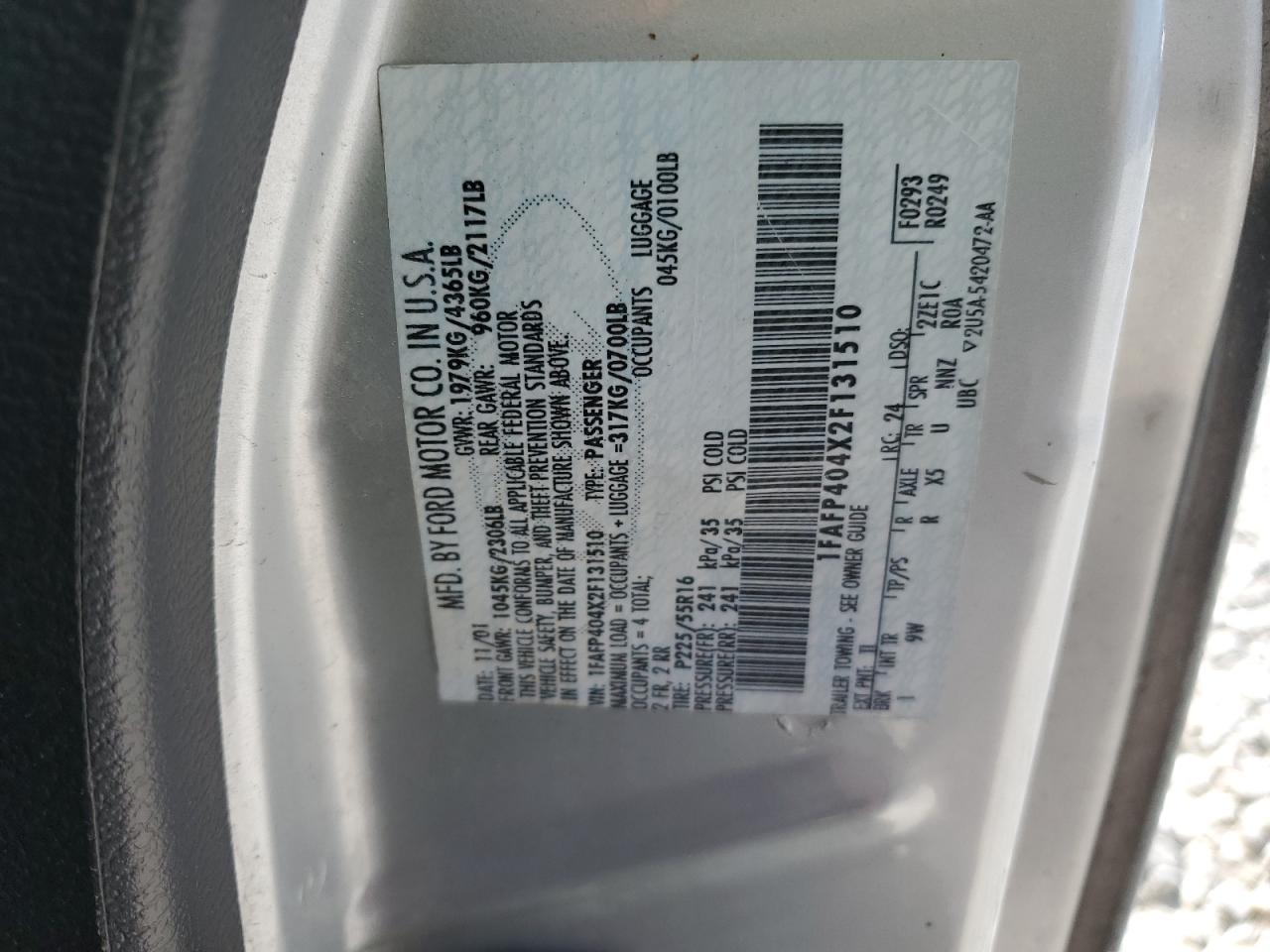 2002 Ford Mustang VIN: 1FAFP404X2F131510 Lot: 66499934