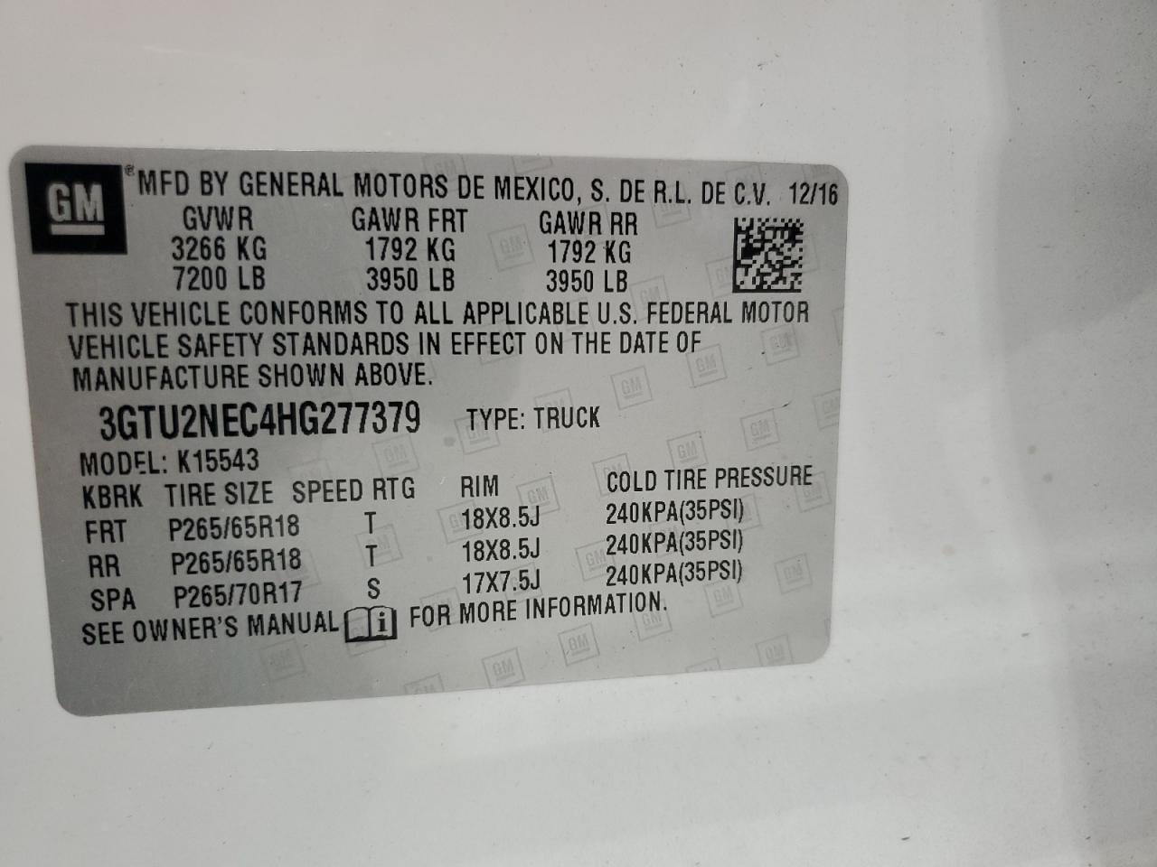 3GTU2NEC4HG277379 2017 GMC Sierra K1500 Slt