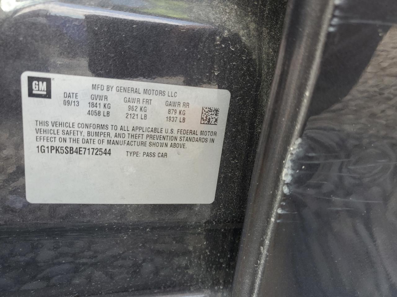 2014 Chevrolet Cruze Lt VIN: 1G1PK5SB4E7172544 Lot: 54655465