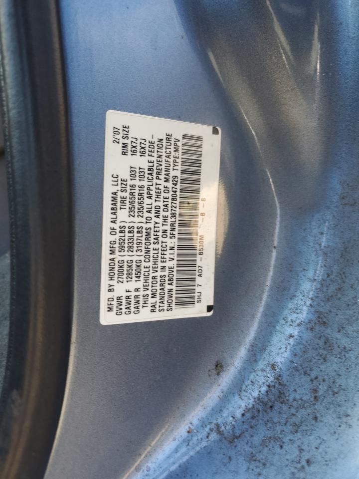 5FNRL38727B047429 2007 Honda Odyssey Exl