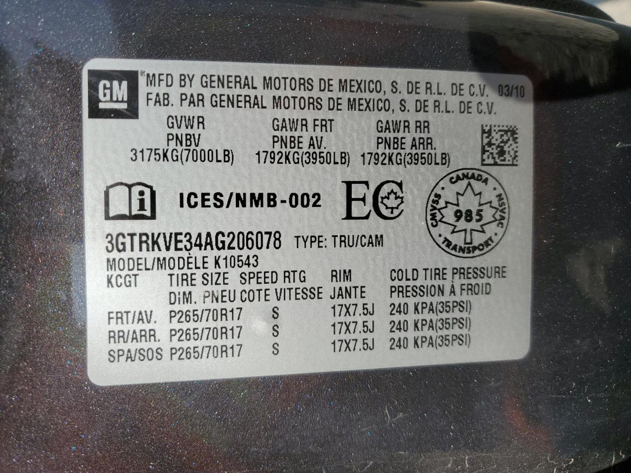 2010 GMC Sierra K1500 Sle VIN: 3GTRKVE34AG206078 Lot: 66138484