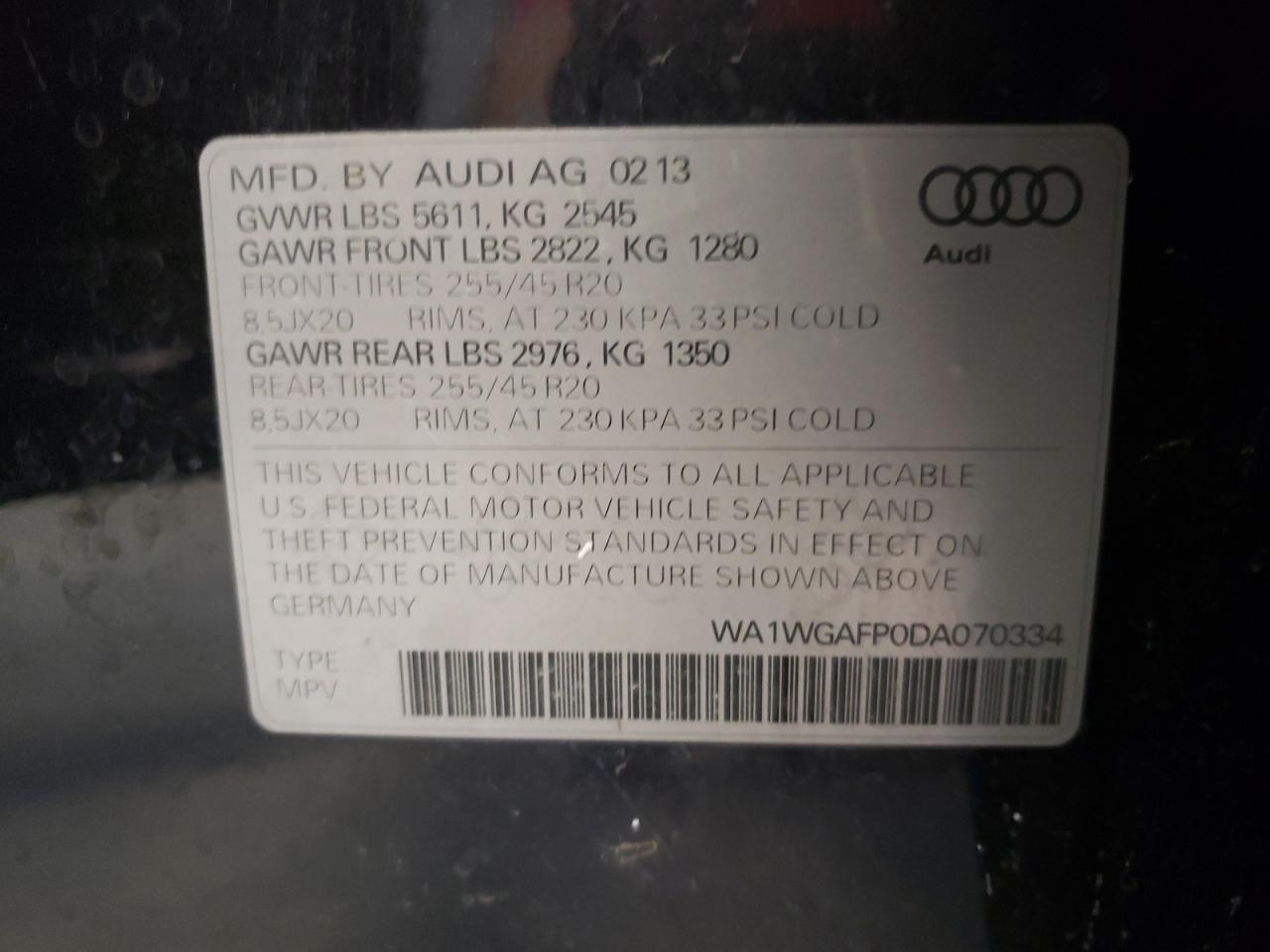 WA1WGAFP0DA070334 2013 Audi Q5 Prestige