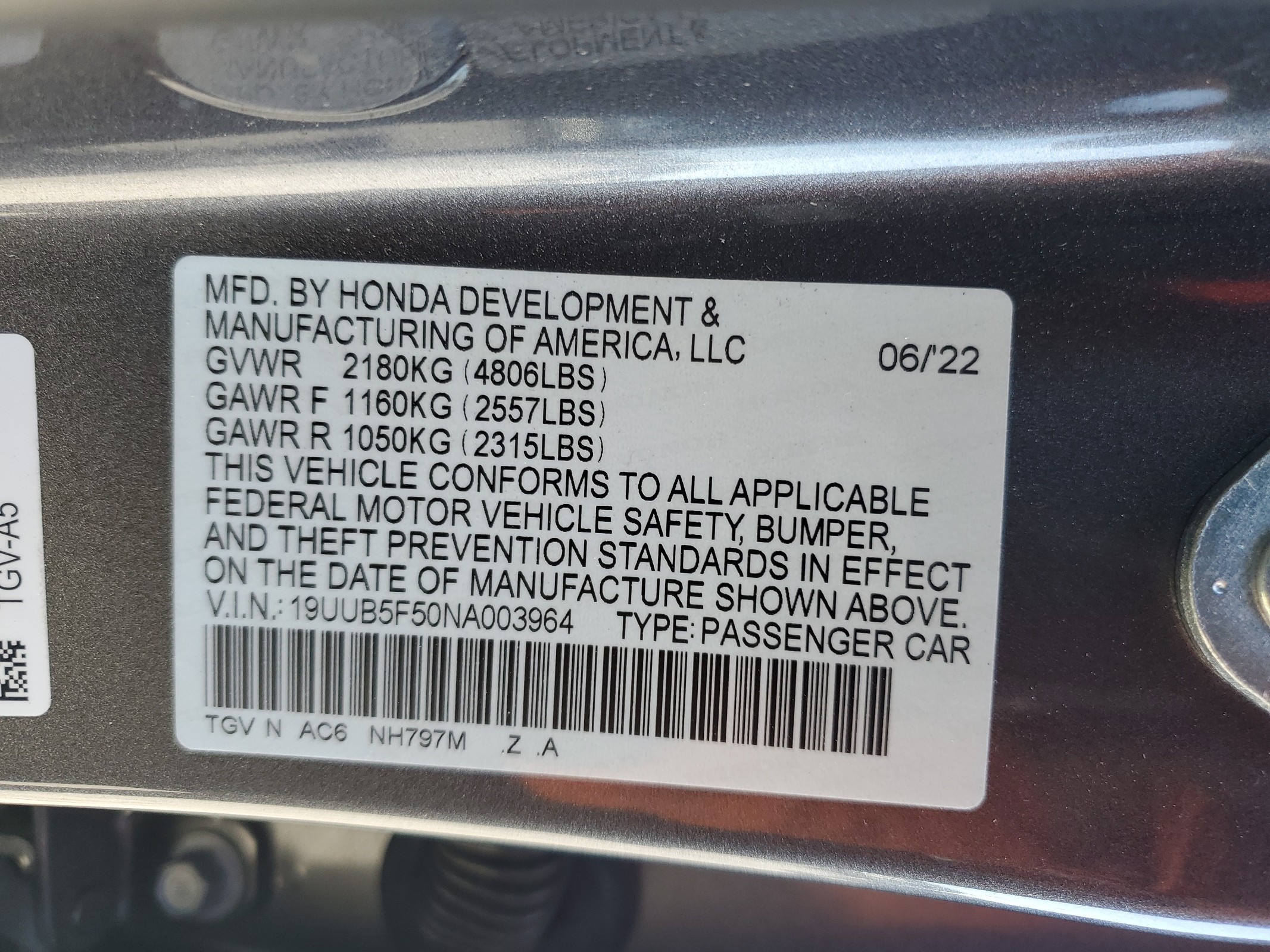 19UUB5F50NA003964 2022 Acura Tlx Tech A