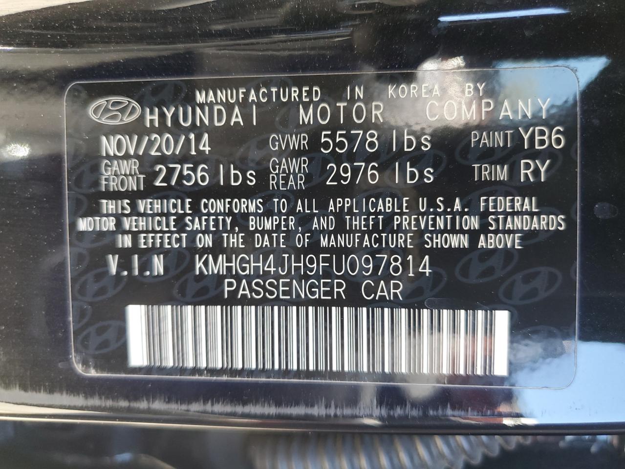 KMHGH4JH9FU097814 2015 Hyundai Equus Signature