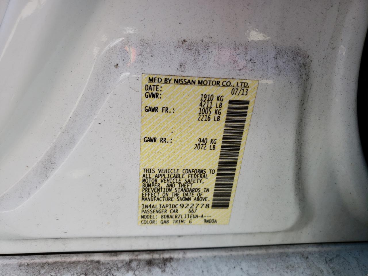 1N4AL3AP1DC922778 2013 Nissan Altima 2.5