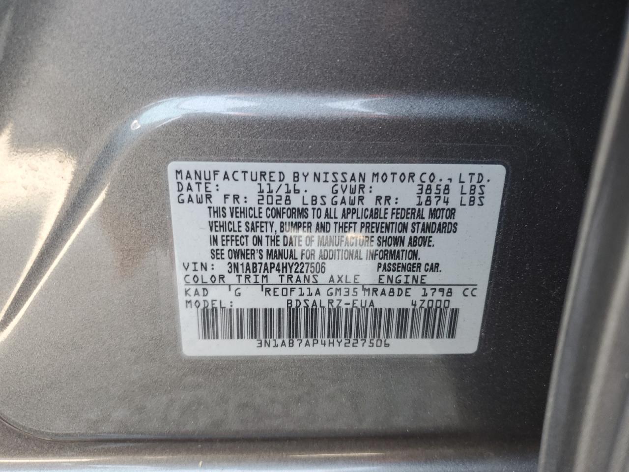 3N1AB7AP4HY227506 2017 Nissan Sentra S