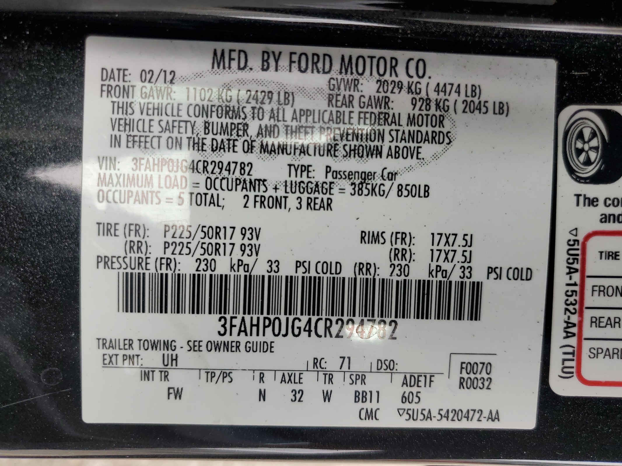 3FAHP0JG4CR294782 2012 Ford Fusion Sel