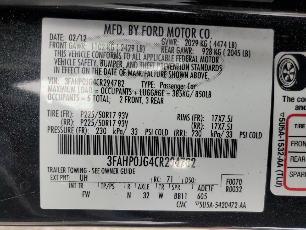 2012 Ford Fusion Sel VIN: 3FAHP0JG4CR294782 Lot: 65179364