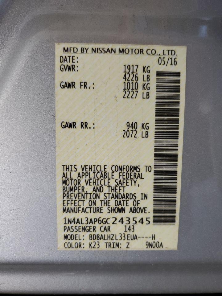 2016 Nissan Altima 2.5 VIN: 1N4AL3AP6GC243545 Lot: 67401414