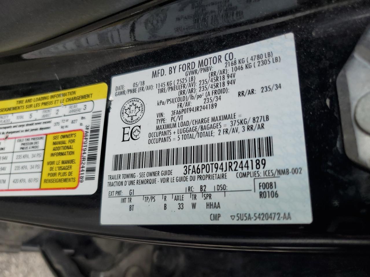 3FA6P0T94JR244189 2018 Ford Fusion Se