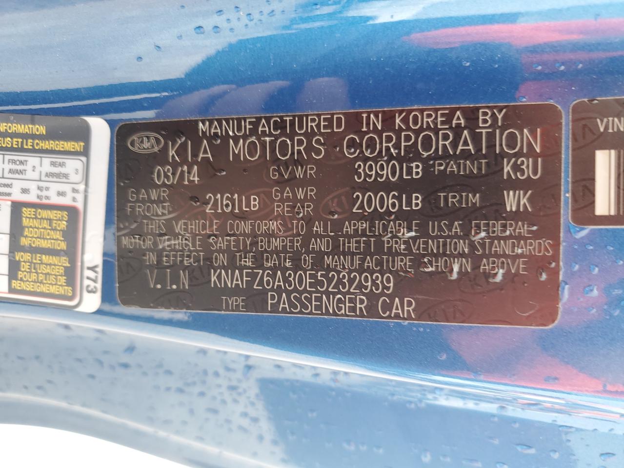 2014 Kia Forte Sx VIN: KNAFZ6A30E5232939 Lot: 68499164