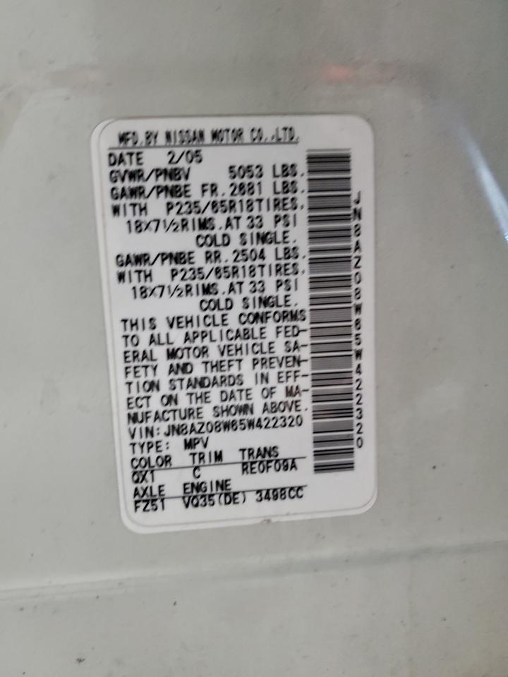 2005 Nissan Murano Sl VIN: JN8AZ08W65W422320 Lot: 66117404