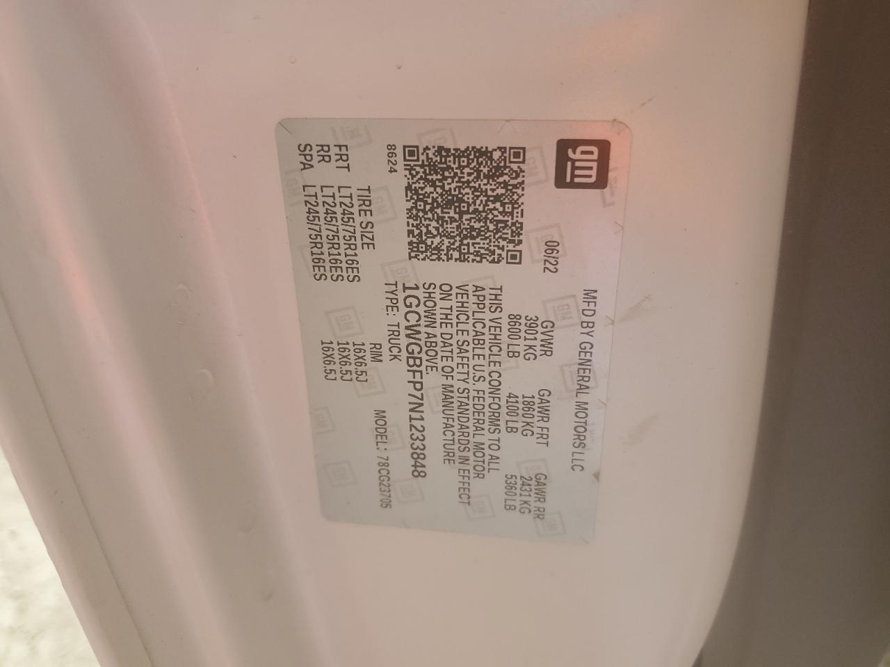 2022 Chevrolet Express G2500 VIN: 1GCWGBFP7N1233848 Lot: 66656464