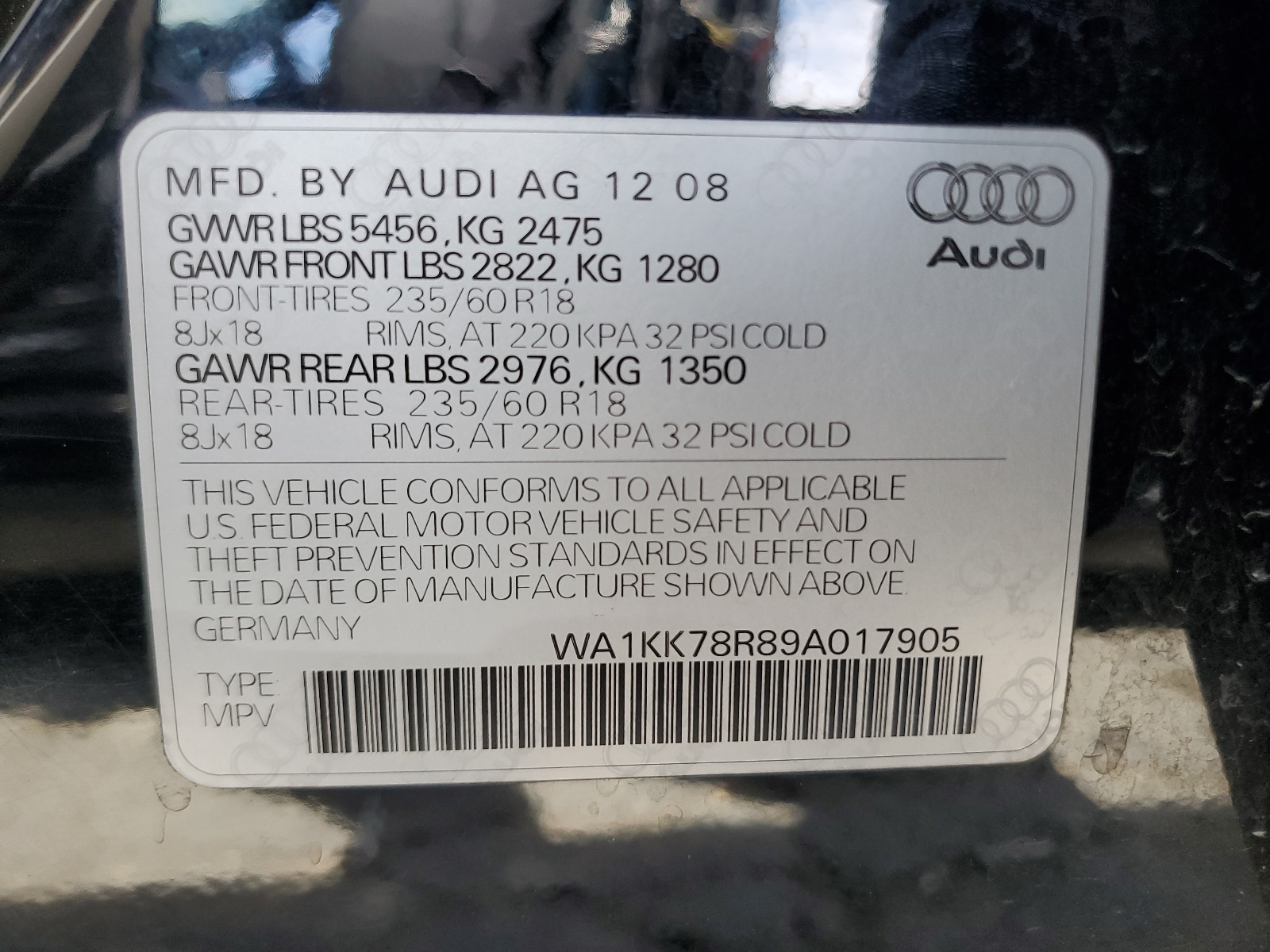 WA1KK78R89A017905 2009 Audi Q5 3.2