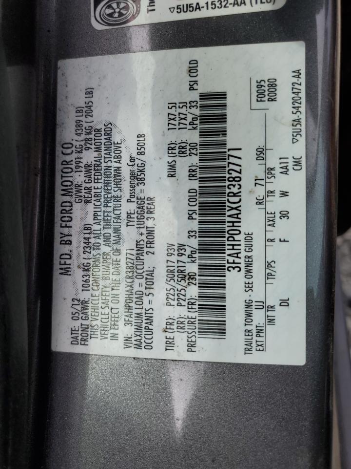 2012 Ford Fusion Se VIN: 3FAHP0HAXCR382771 Lot: 66367764