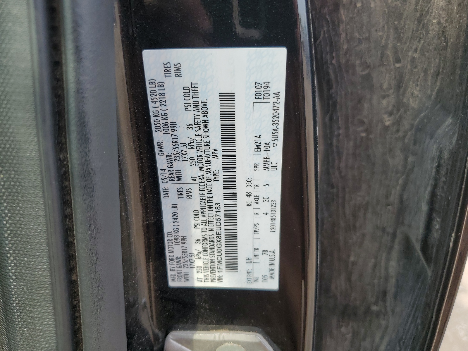 1FMCU0GX8EUD57183 2014 Ford Escape Se