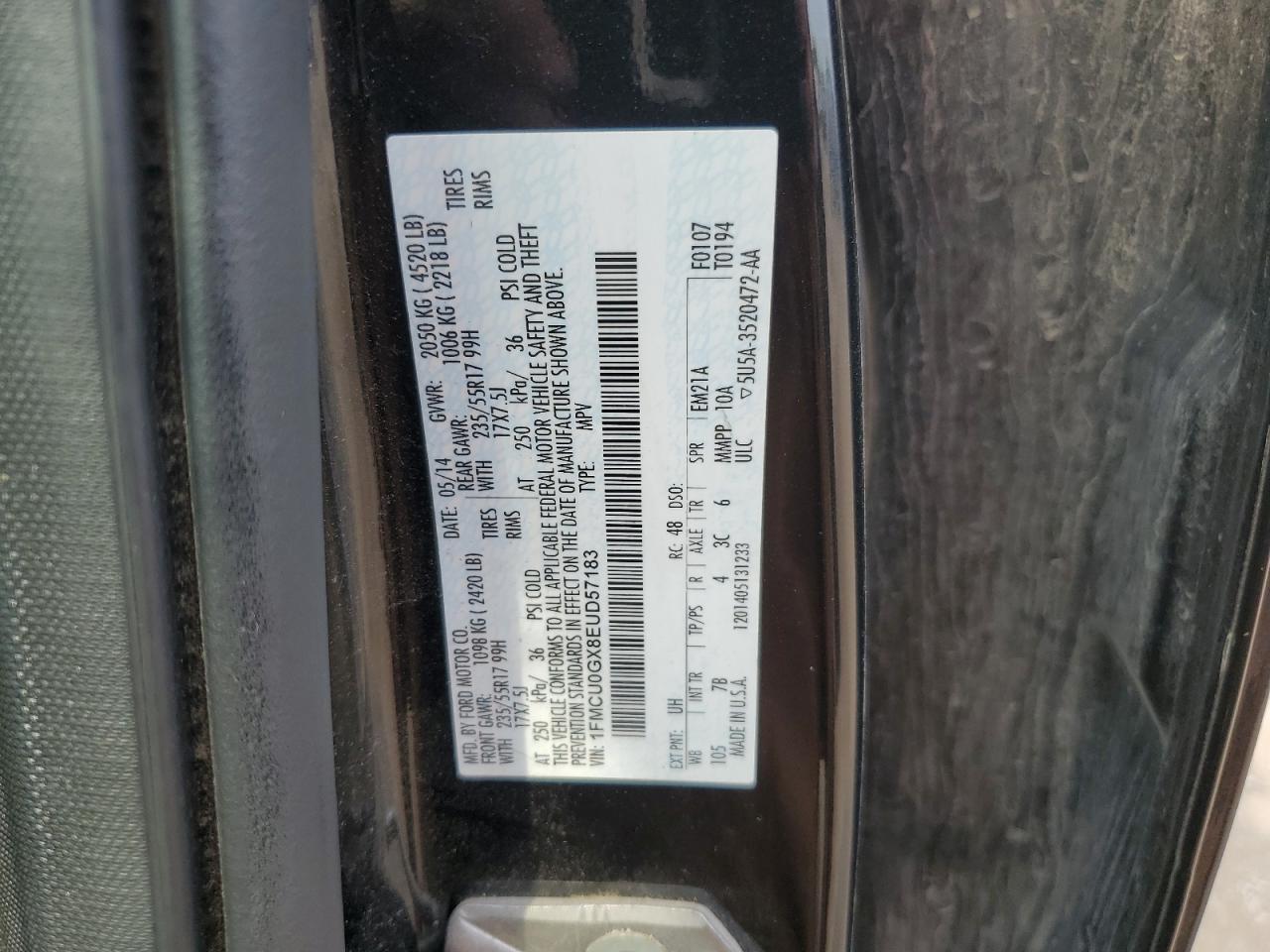 2014 Ford Escape Se VIN: 1FMCU0GX8EUD57183 Lot: 66099014