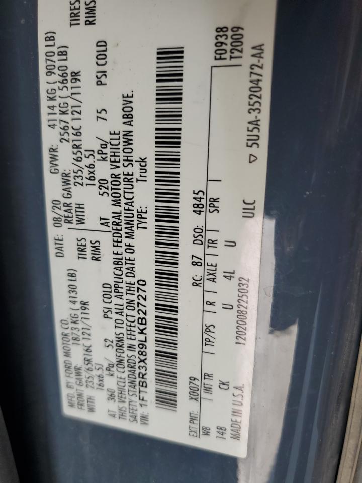 2020 Ford Transit T-250 VIN: 1FTBR3X89LKB27270 Lot: 66173204