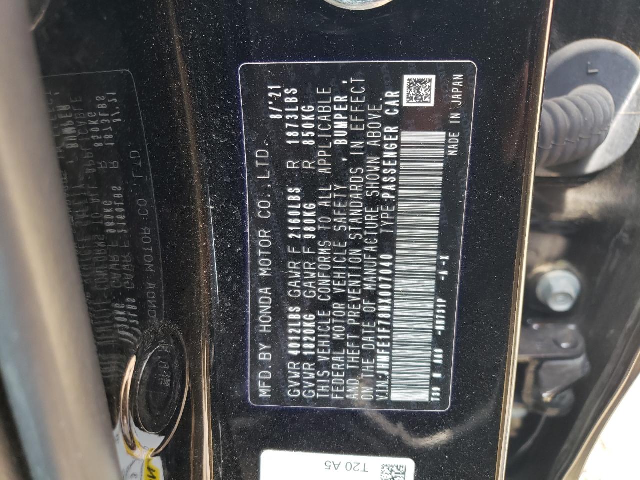 JHMFE1F78NX007040 2022 Honda Civic Ex