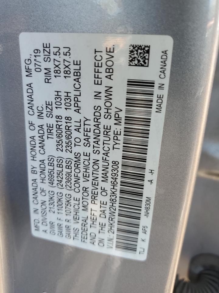 2019 Honda Cr-V Exl VIN: 2HKRW2H83KH649308 Lot: 65903044
