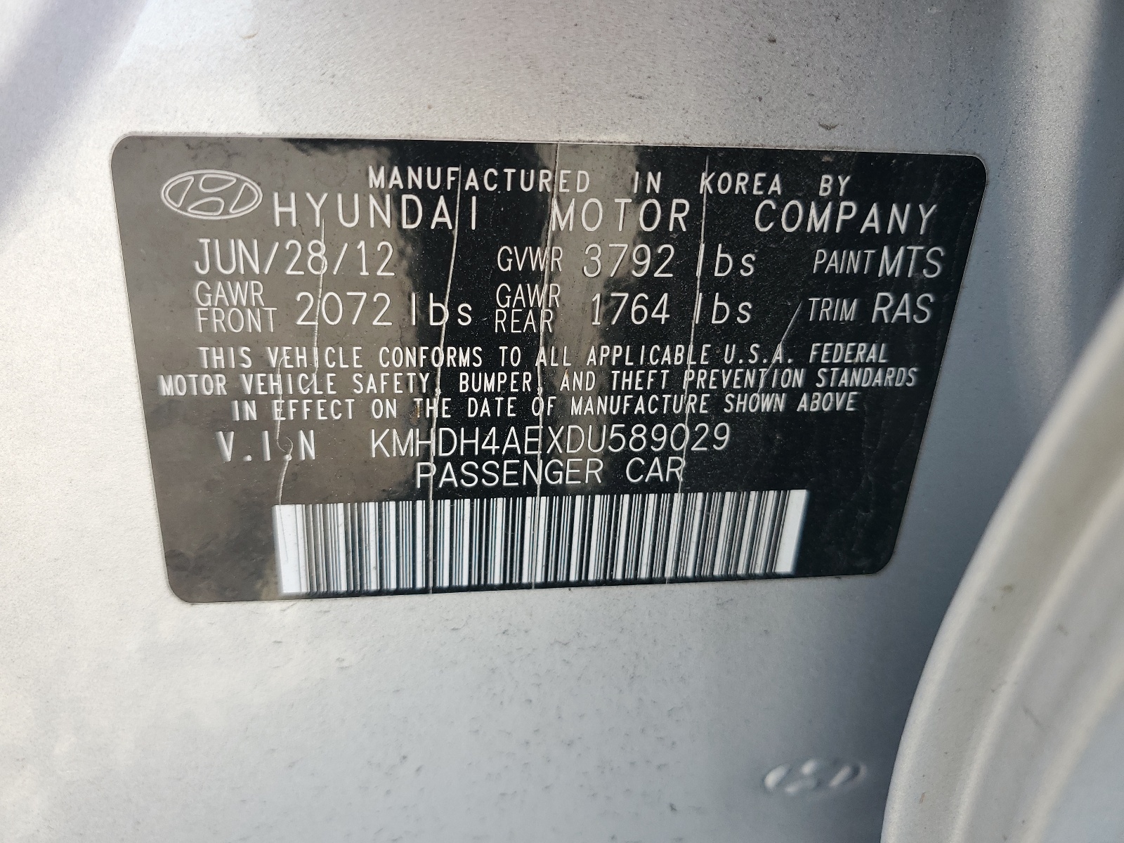 2013 Hyundai Elantra Gls vin: KMHDH4AEXDU589029