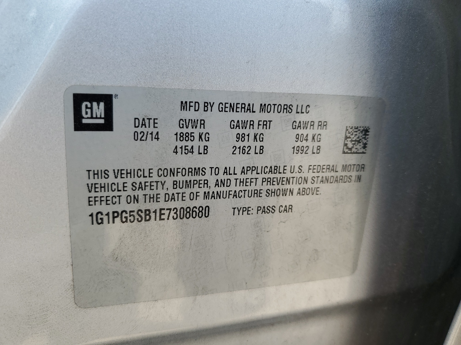 1G1PG5SB1E7308680 2014 Chevrolet Cruze Ltz