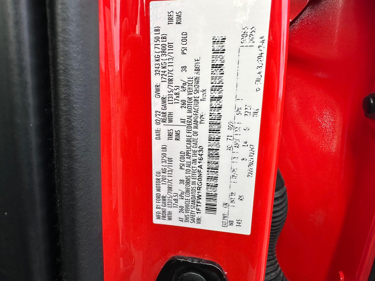 2022 Ford F150 Raptor VIN: 1FTFW1RG0NFA16430 Lot: 69070704