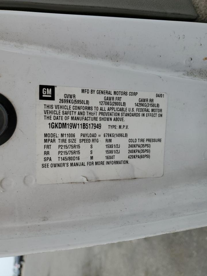 2001 GMC Safari Xt VIN: 1GKDM19W11B517949 Lot: 66037494