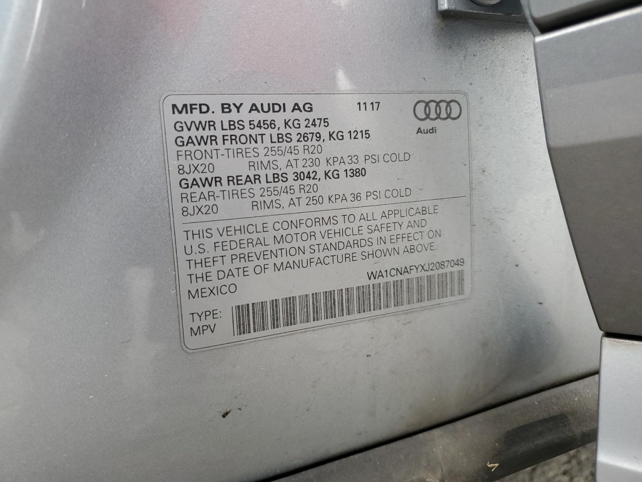 WA1CNAFYXJ2087049 2018 Audi Q5 Prestige