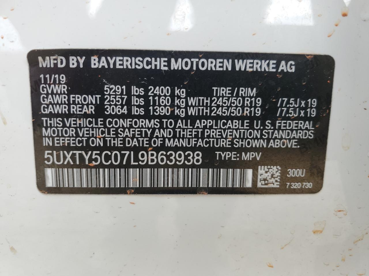 5UXTY5C07L9B63938 2020 BMW X3 xDrive30I