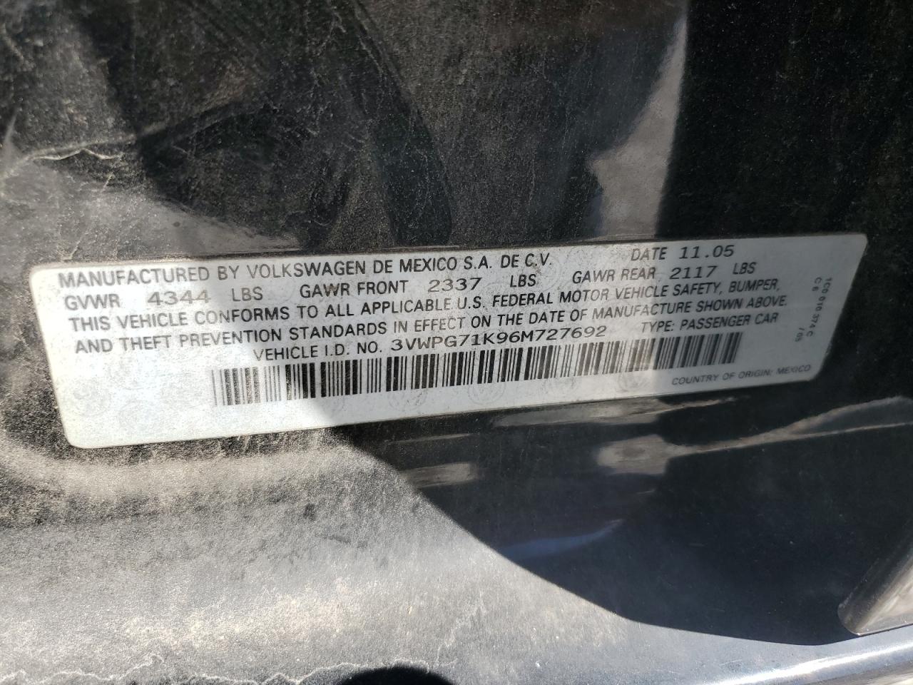 2006 Volkswagen Jetta Value VIN: 3VWPG71K96M727692 Lot: 81828294