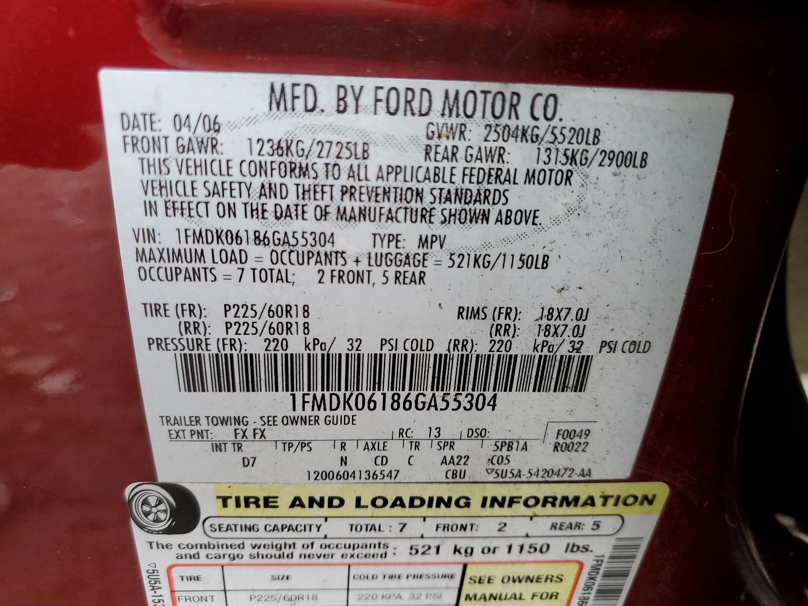 1FMDK06186GA55304 2006 Ford Freestyle Limited