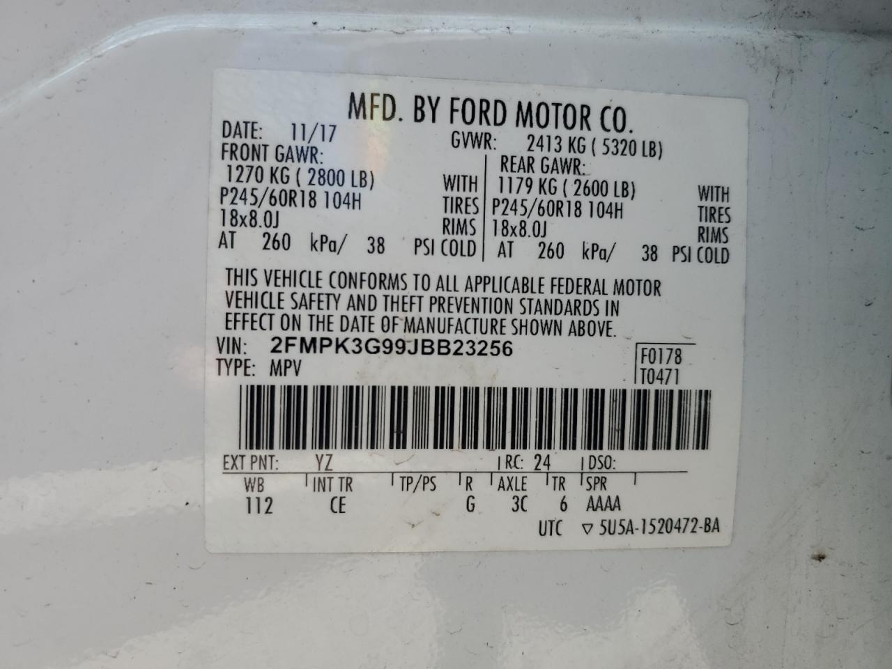 2FMPK3G99JBB23256 2018 Ford Edge Se