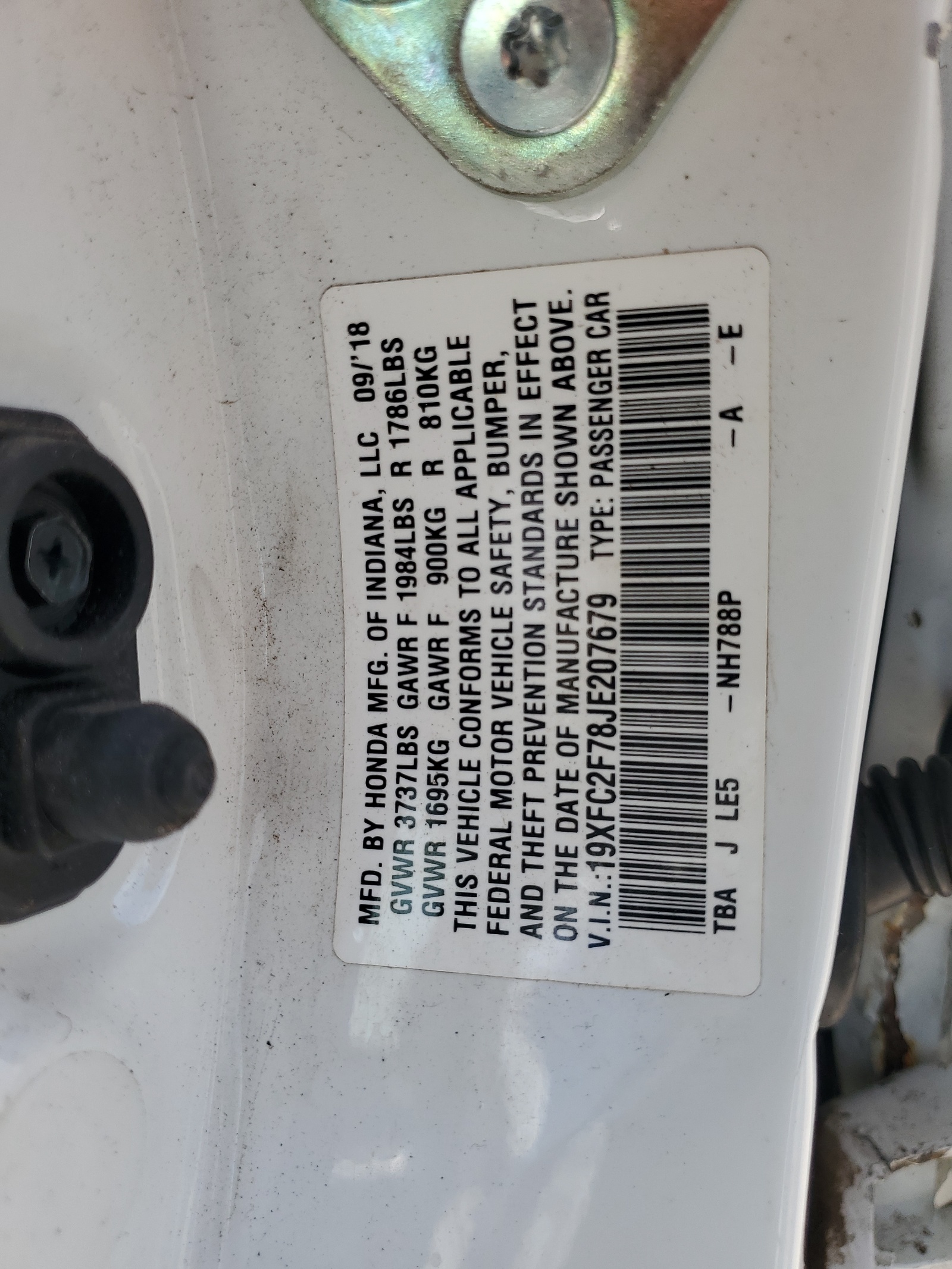 19XFC2F78JE207679 2018 Honda Civic Ex