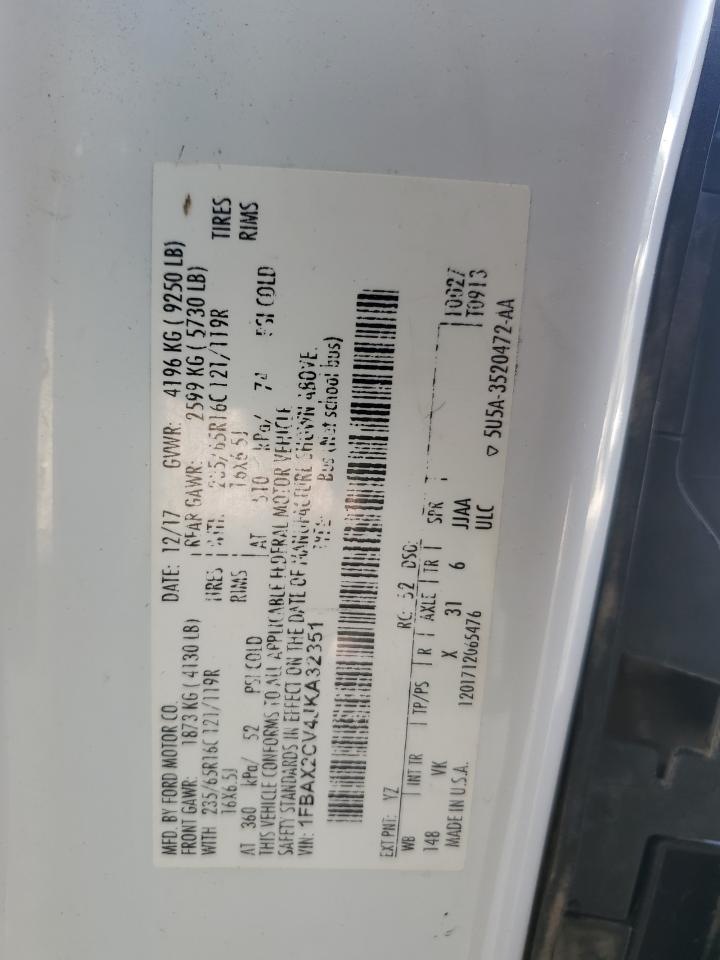 2018 Ford Transit T-350 VIN: 1FBAX2CV4JKA32351 Lot: 65423394