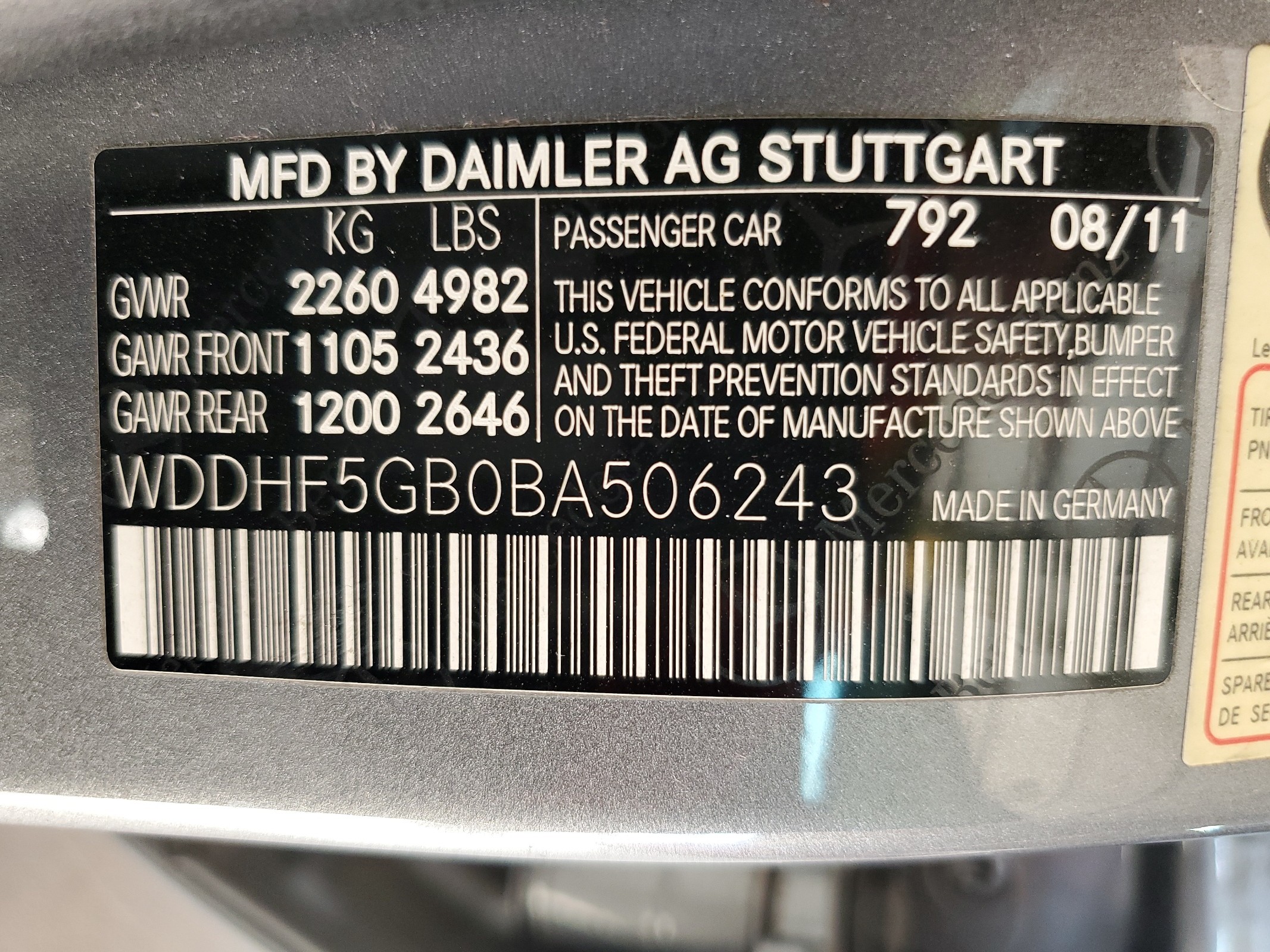 WDDHF5GB0BA506243 2011 Mercedes-Benz E 350