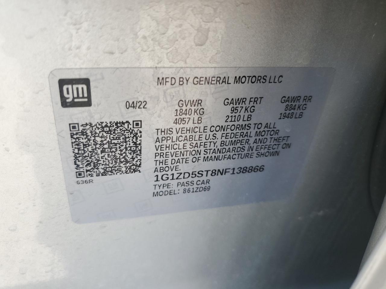 1G1ZD5ST8NF138866 2022 CHEVROLET MALIBU - Image 12