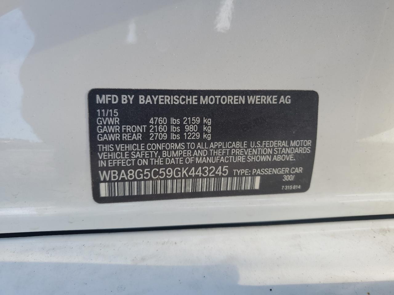 WBA8G5C59GK443245 2016 BMW 3 SERIES - Image 12