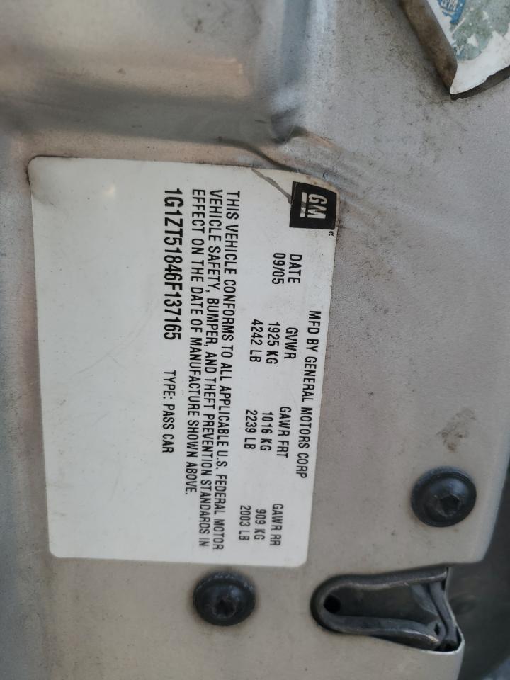 2006 Chevrolet Malibu Lt VIN: 1G1ZT51846F137165 Lot: 68692244