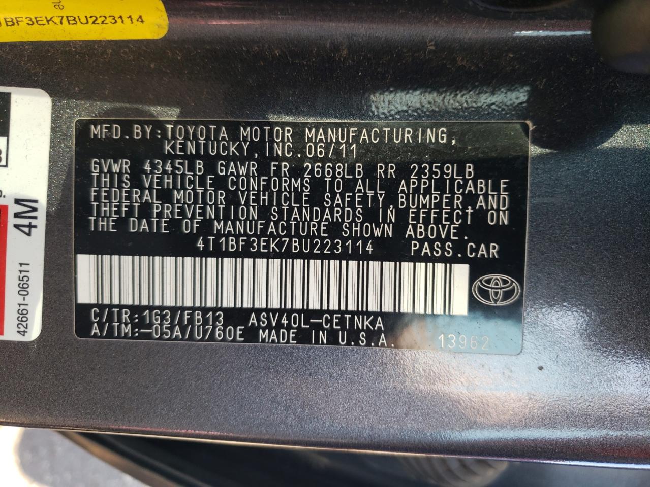 4T1BF3EK7BU223114 2011 Toyota Camry Base