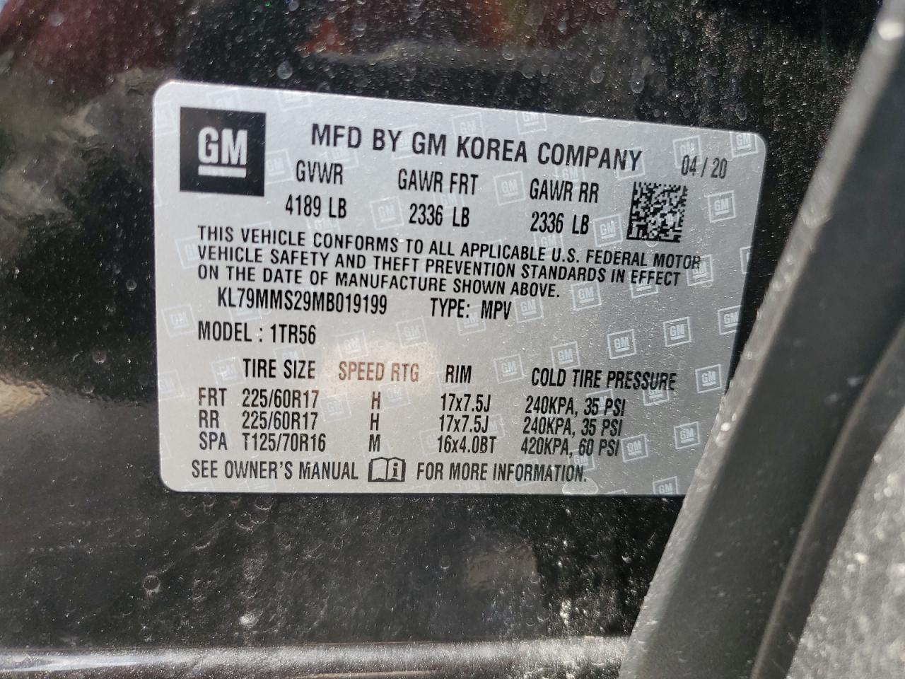 2021 Chevrolet Trailblazer Ls VIN: KL79MMS29MB019199 Lot: 66524374