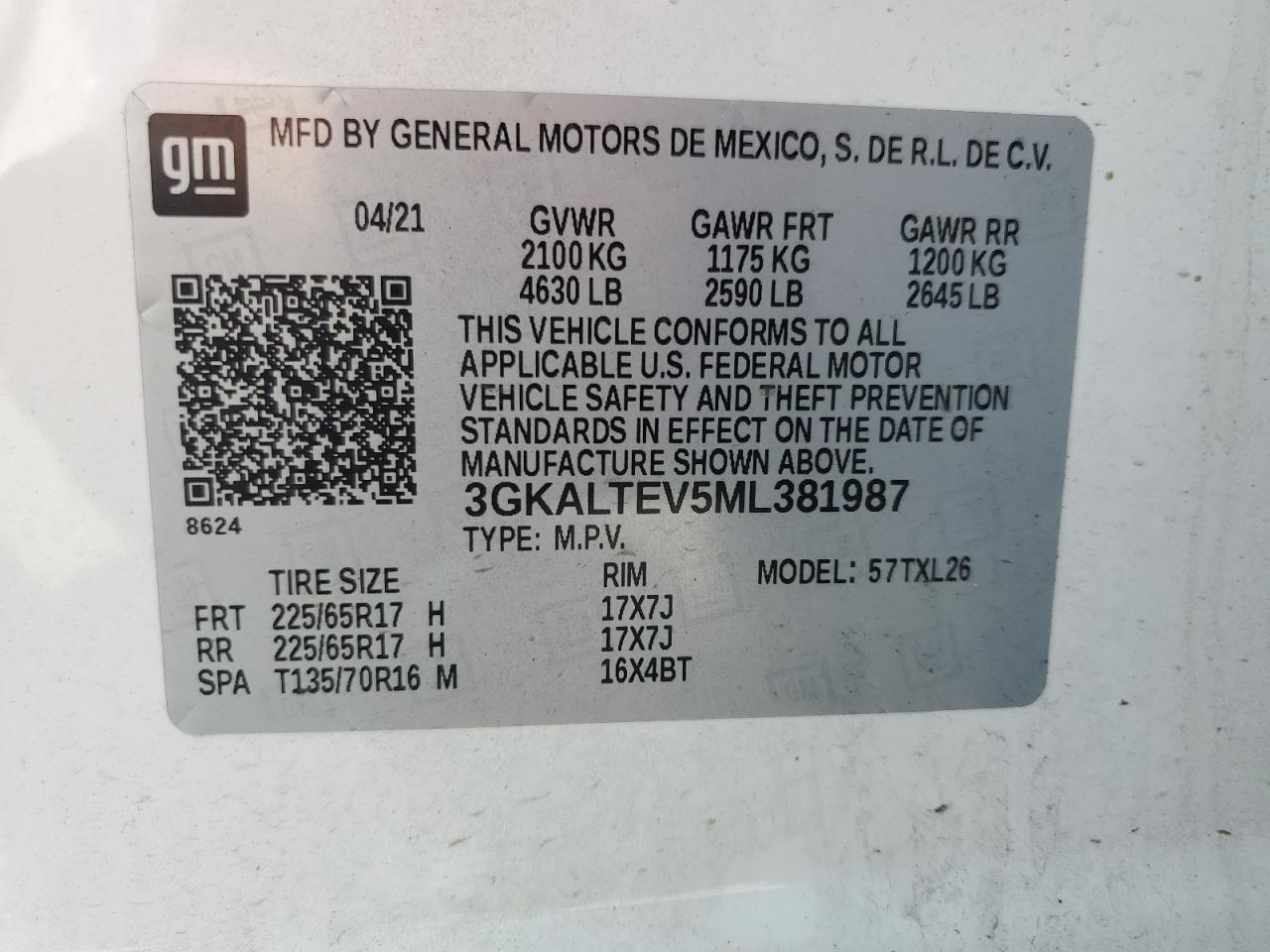 3GKALTEV5ML381987 2021 GMC Terrain Sle