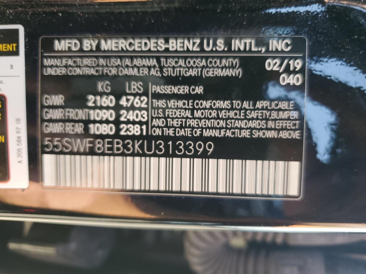 2019 Mercedes-Benz C 300 4Matic VIN: 55SWF8EB3KU313399 Lot: 64375204