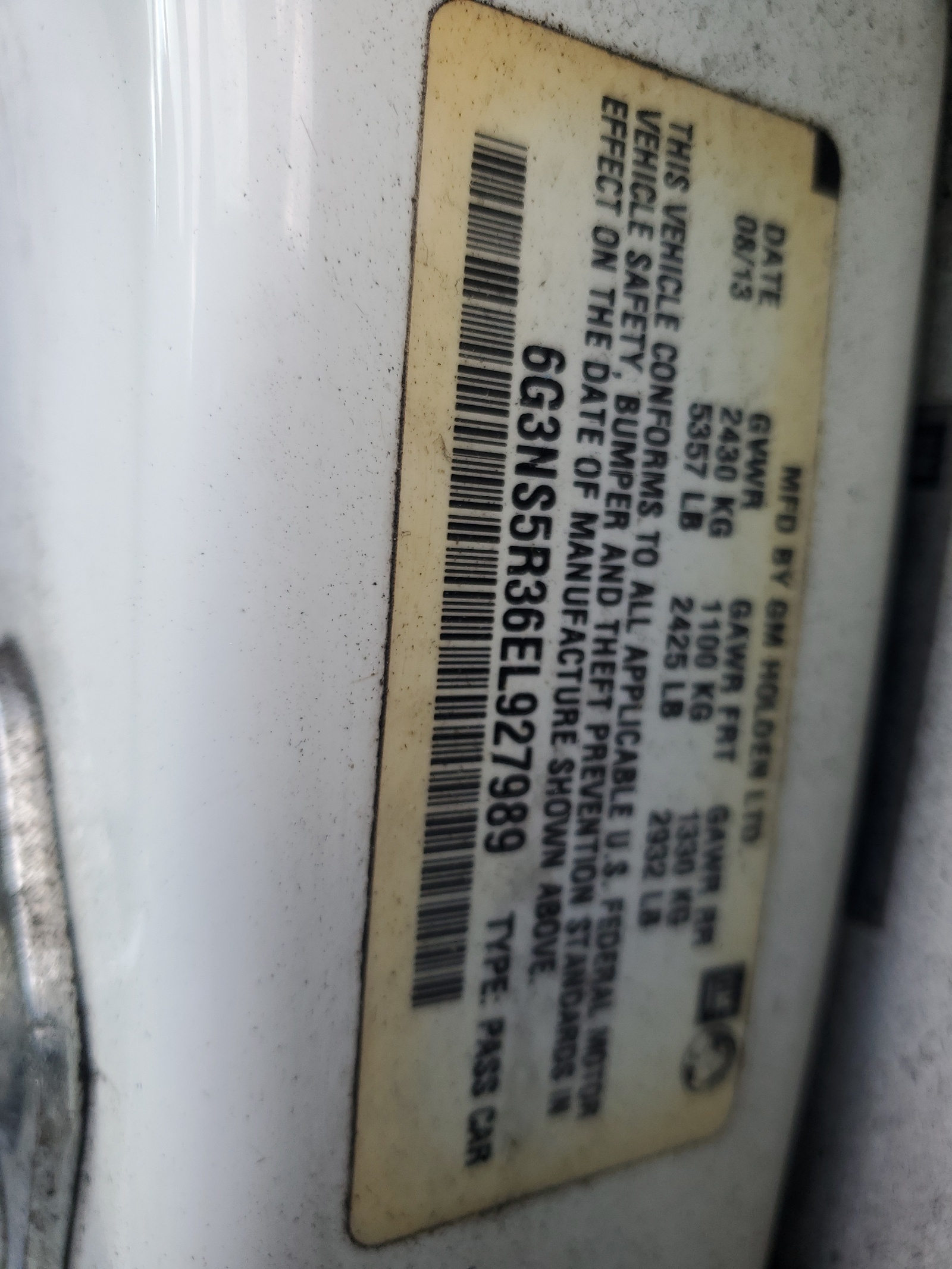 6G3NS5R36EL927989 2014 Chevrolet Caprice Police