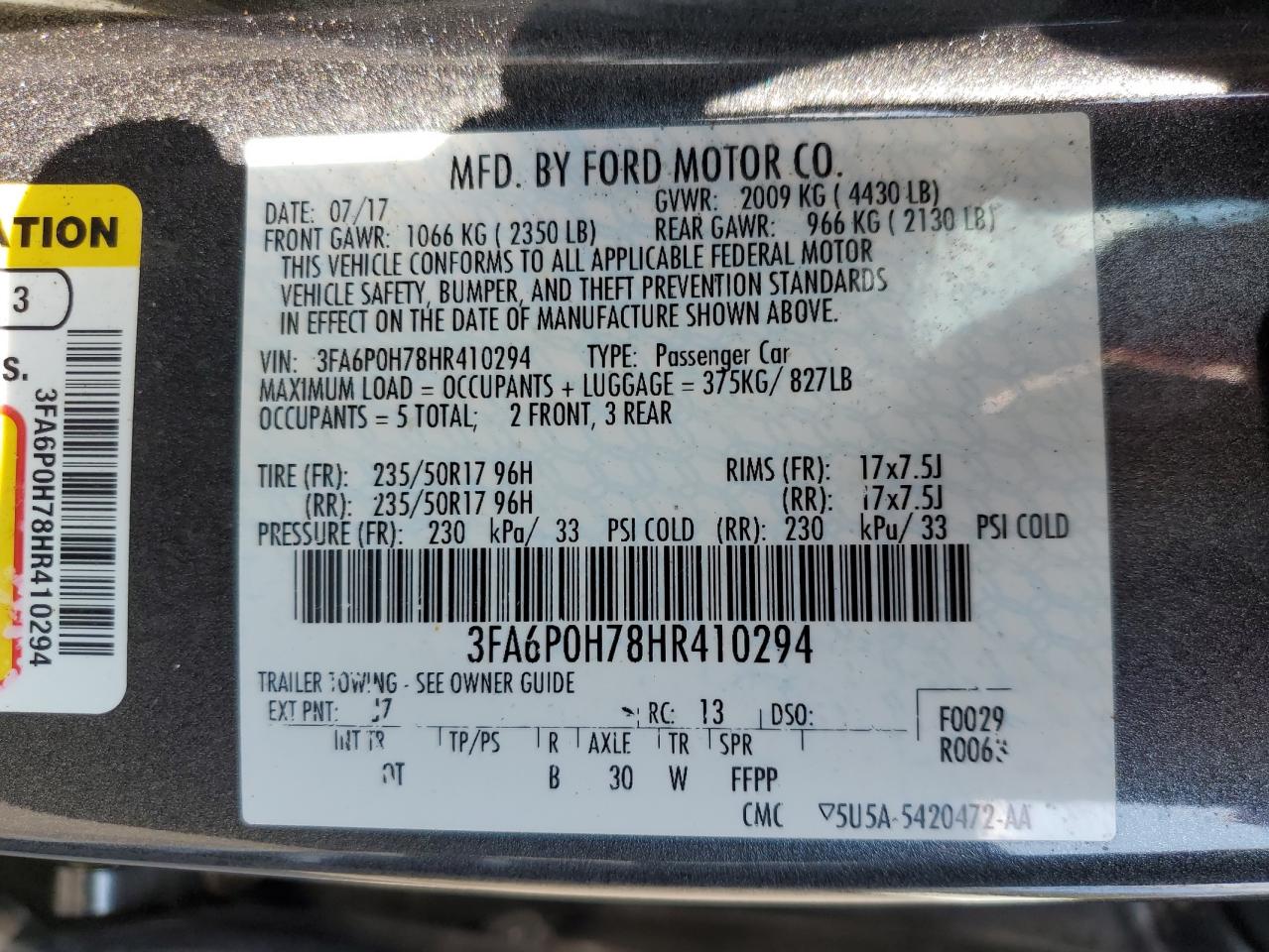 3FA6P0H78HR410294 2017 Ford Fusion Se