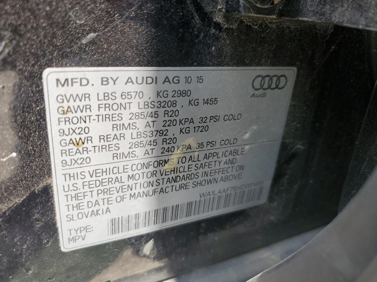 WA1LAAF75HD001485 2017 Audi Q7 Premium Plus