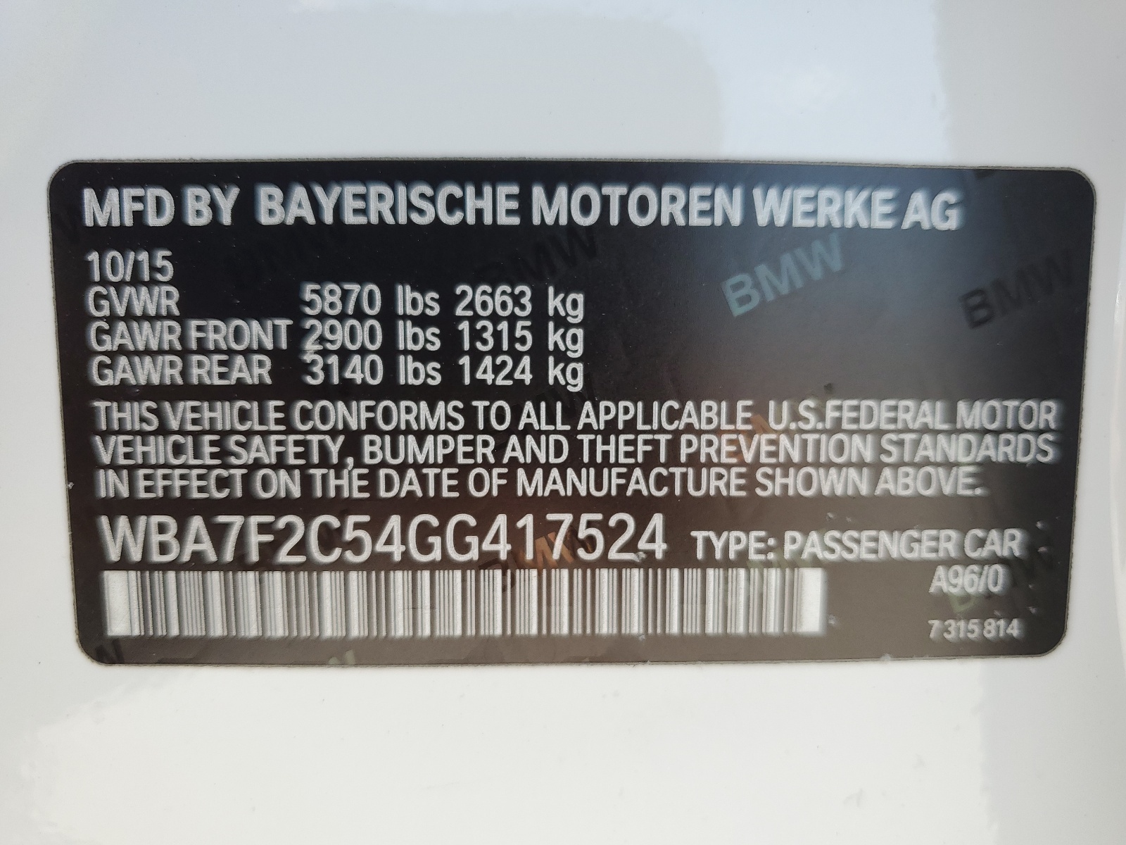 WBA7F2C54GG417524 2016 BMW 750 Xi