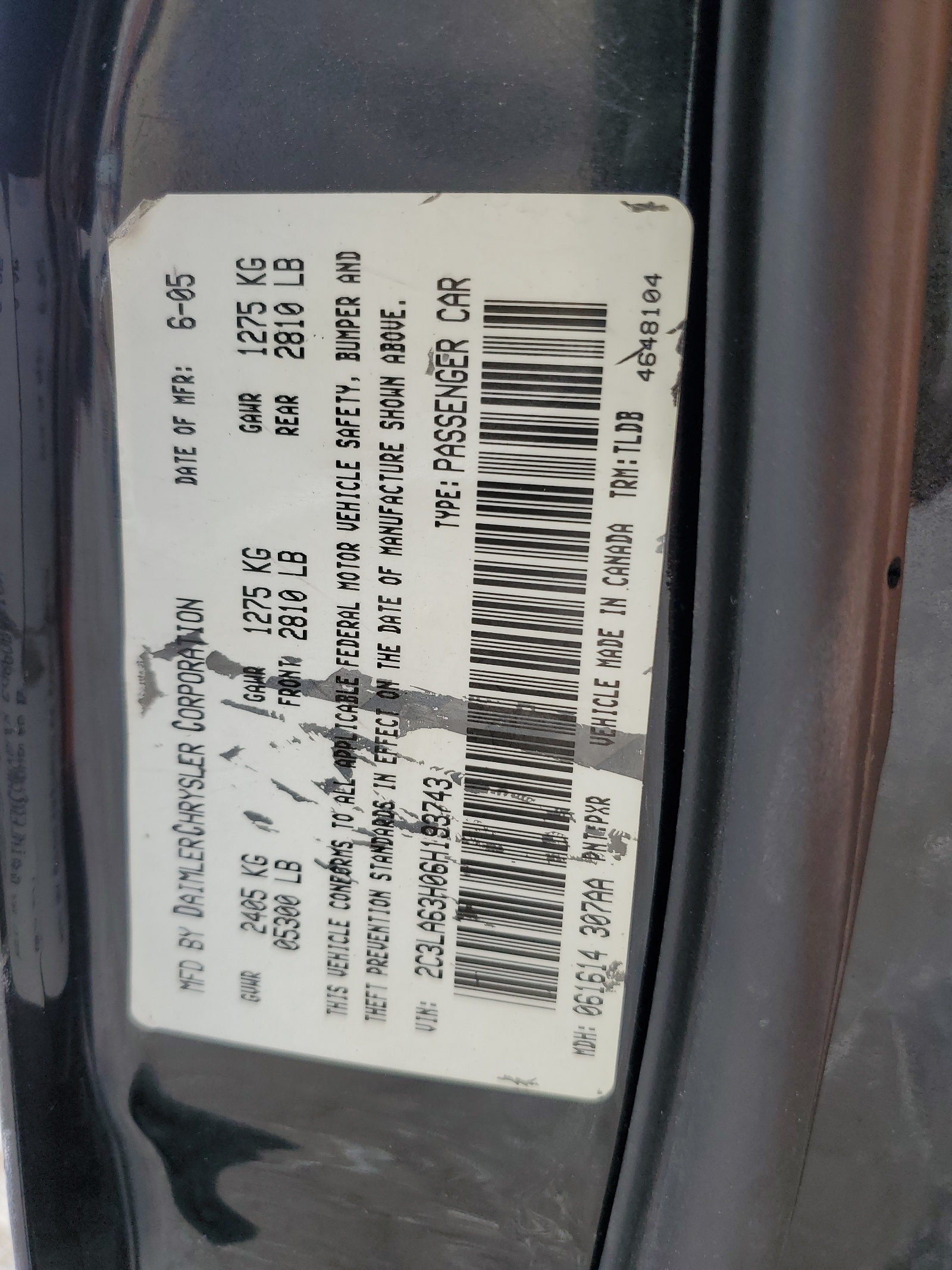 2C3LA63H06H193743 2006 Chrysler 300C